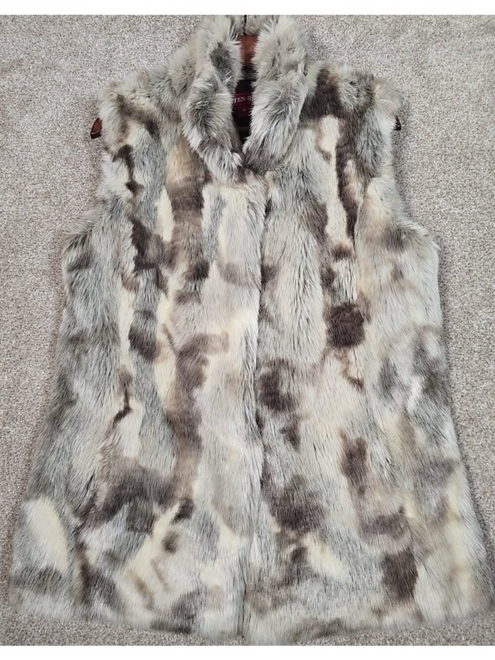 Kristen Blake Faux Fur Vegan Vest Pockets High Neck Longer Length Women's Medium